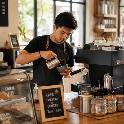 Coffee shop owner managing sales and inventory with Halin Hub